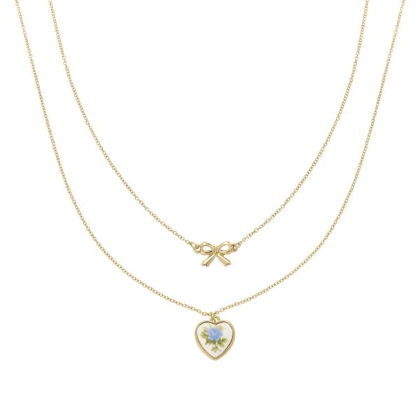 HEART BOW LAYERED NECKLACE