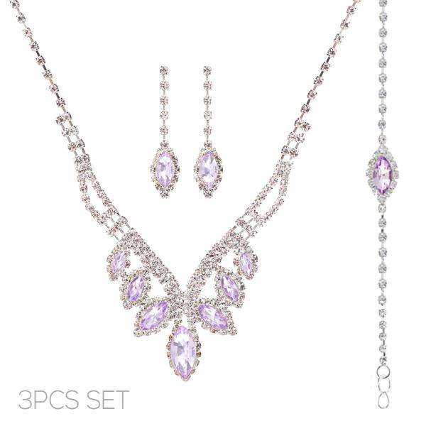 RHINESTONE MARQUISE 3 PC NECKLACE EARRING BRACELET SET