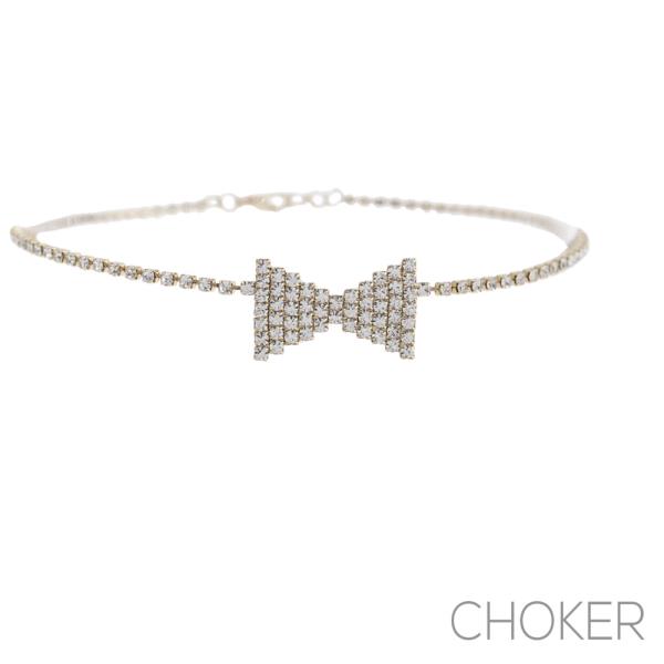 RHINESTONE BOW CHOKER NECKLACE