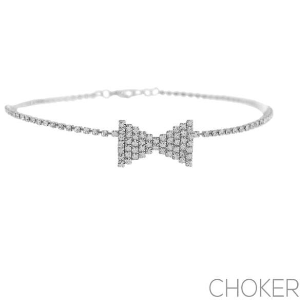 RHINESTONE BOW CHOKER NECKLACE