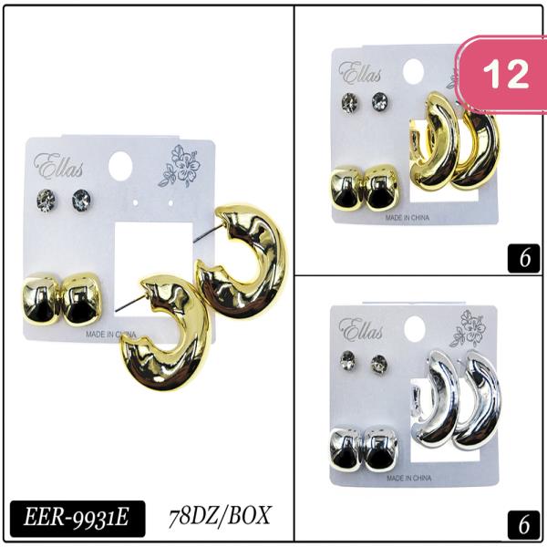 ASSORTED HOOP AND STUD  EARRING SET (12 UNITS)