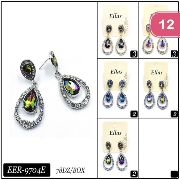 ASSORTED RHINESTONE TEARDROP EARRINGS (12 UNITS)