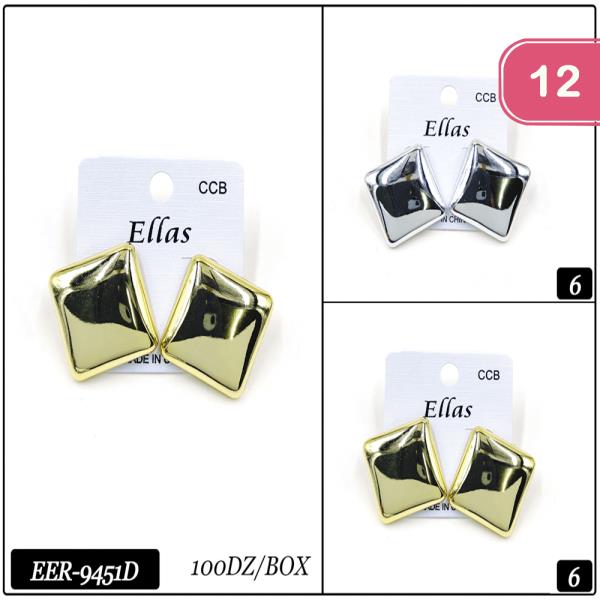 ASSORTED SOLID SQUARE POST EARRINGS (12 UNITS)