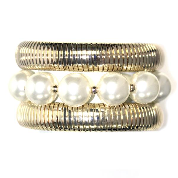 METAL PEARL STRETCH BRACELET SET