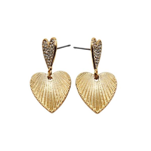 TEXTURED METAL HEART DANGLE POST EARRINGS