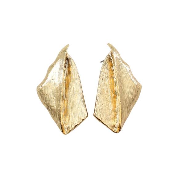 TEXTURED METAL FOLDED LEAF POST EARRINGS