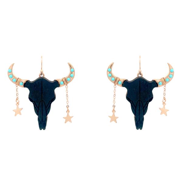 WESTERN STYLE CATTLE HEAD DANGLE EARRING