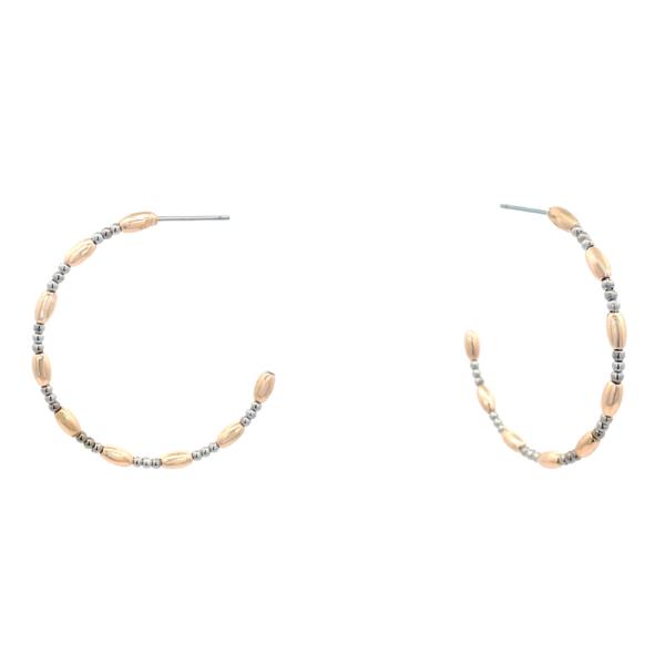 TWO TONE BEADED OPEN HOOP EARRING