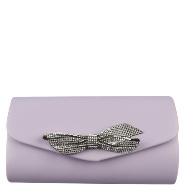 RHINESTONE BOW SMOOTH FLAP EVENING CLUTCH BAG