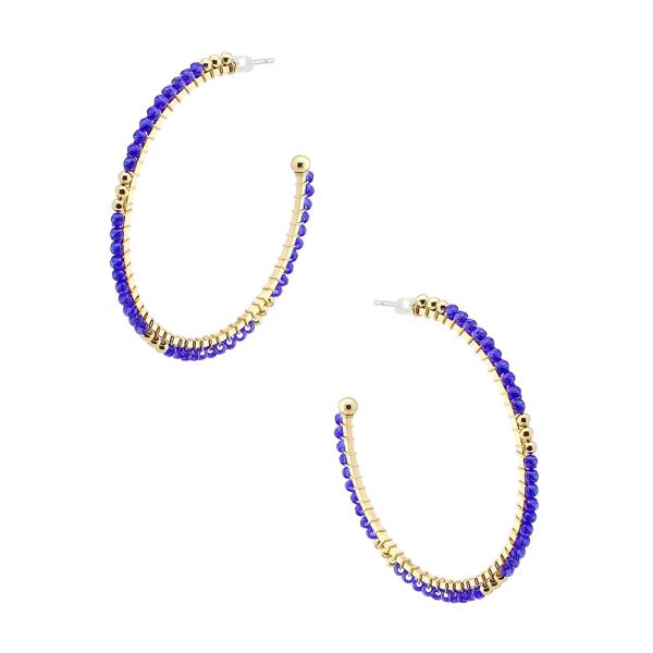 BEADED EDGE OPEN HOOP EARRING