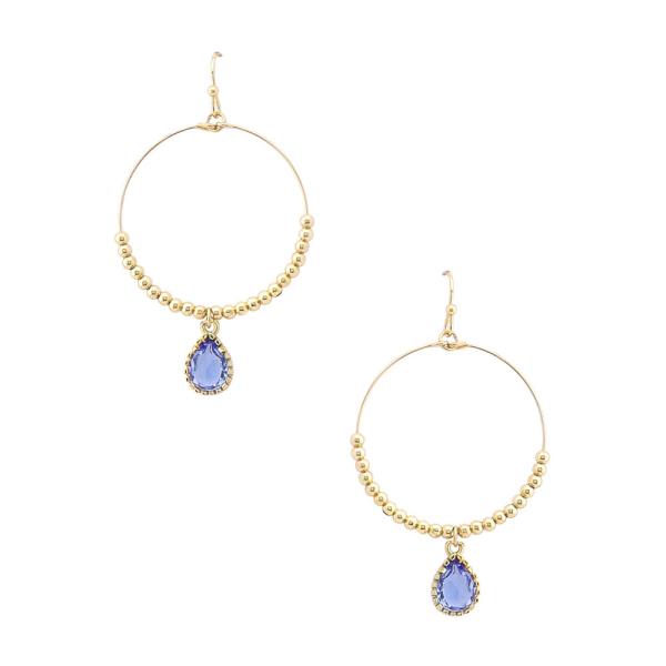 CRYSTAL TEARDROP BEADED HOOP DANGLE EARRING