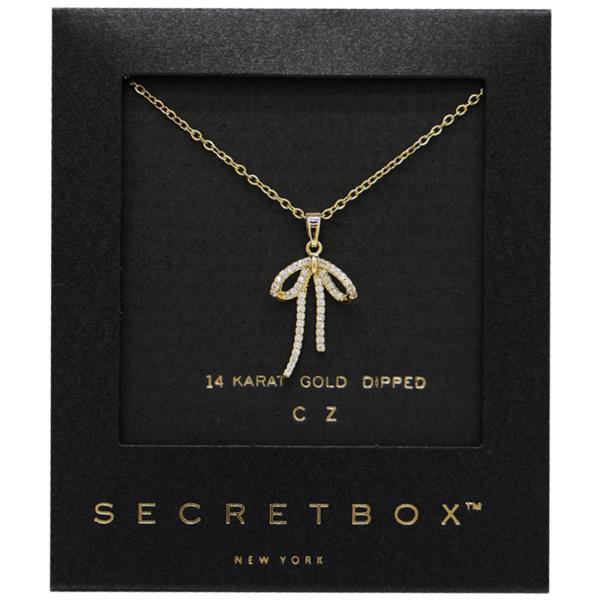 SECRET BOX 14K GOLD DIPPED BOW SHAPED CZ NECKLACE