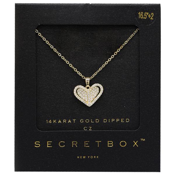 SECRET BOX 14K GOLD DIPPED HEART SHAPED CZ NECKLACE