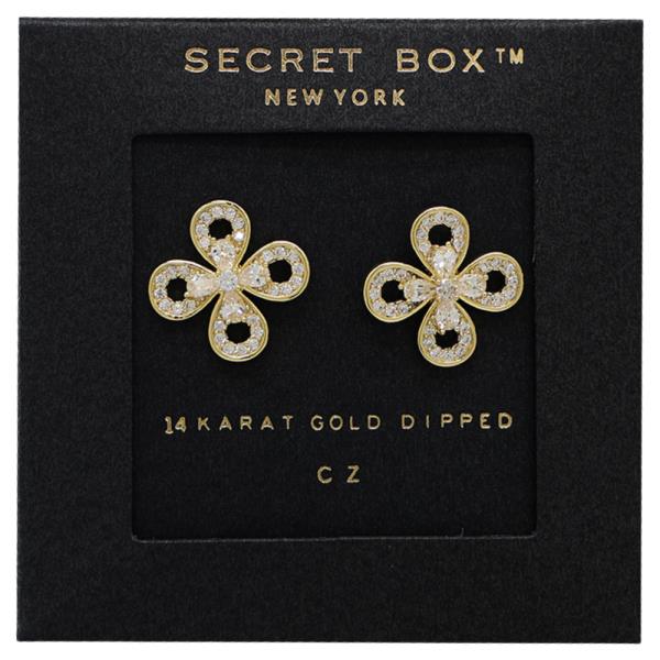 SECRET BOX 14K GOLD DIPPED FLOWER SHAPED CZ EARRING