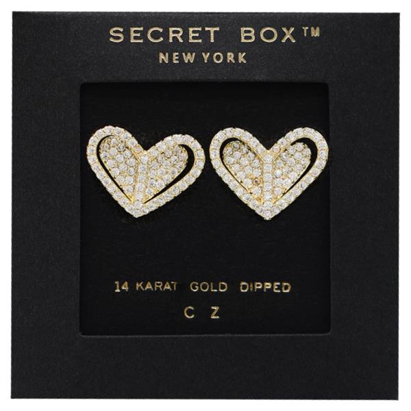 SECRET BOX 14K GOLD DIPPED HEART SHAPED CZ EARRING