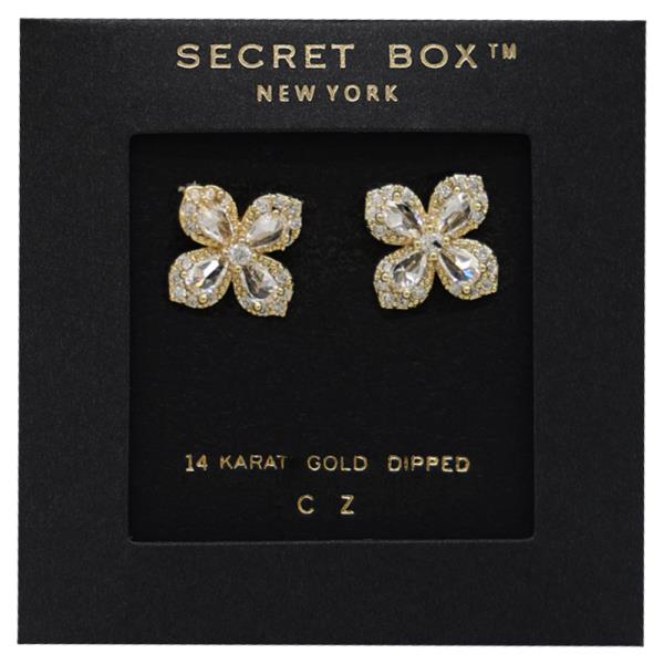 SECRET BOX 14K GOLD DIPPED FLOWER SHAPED CZ EARRING