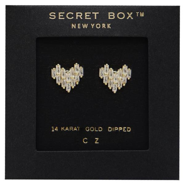 SECRET BOX 14K GOLD DIPPED HEART SHAPED CZ EARRING