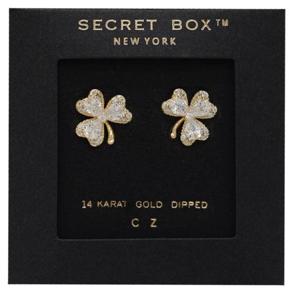 SECRET BOX 14K GOLD DIPPED CLOVER CZ EARRING