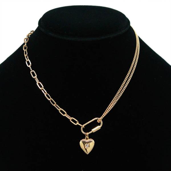 SECRET BOX HEART CHARM METAL LAYERED NECKLACE