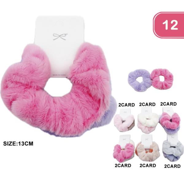 FAUX FUR SCRUNCHIES HAIR TIE (12 UNITS)