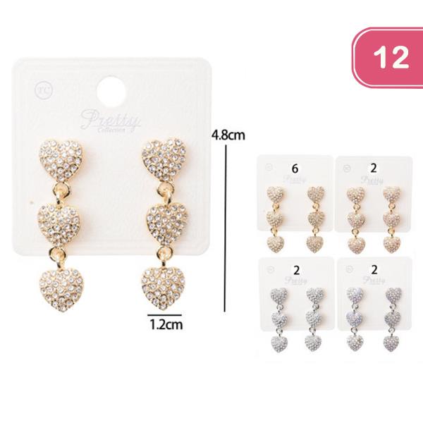 RHINESTONE HEART DROP EARRING (12 UNITS)