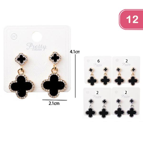 RHINESTONE CLOVER DANGLE EARRING (12 UNITS)