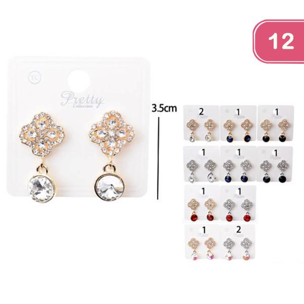 RHINESTONE CLOVER DANGLE EARRING (12 UNITS)