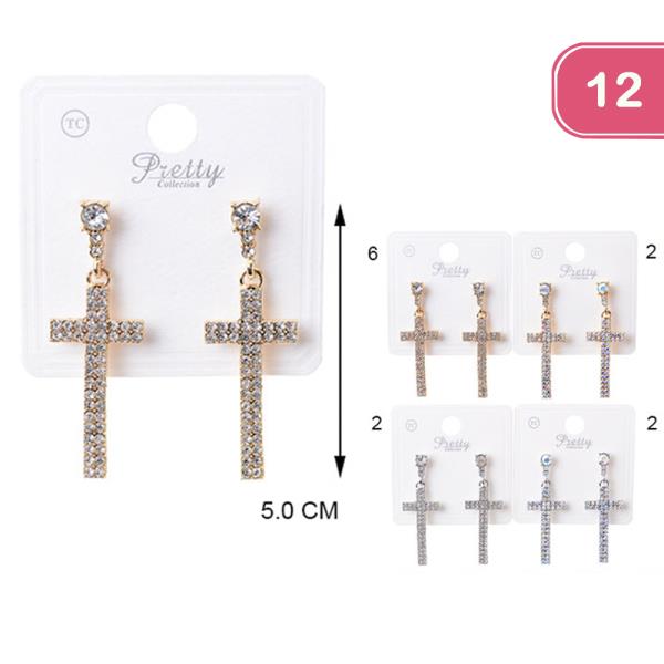 RHINESTONE CROSS EARRING (12 UNITS)