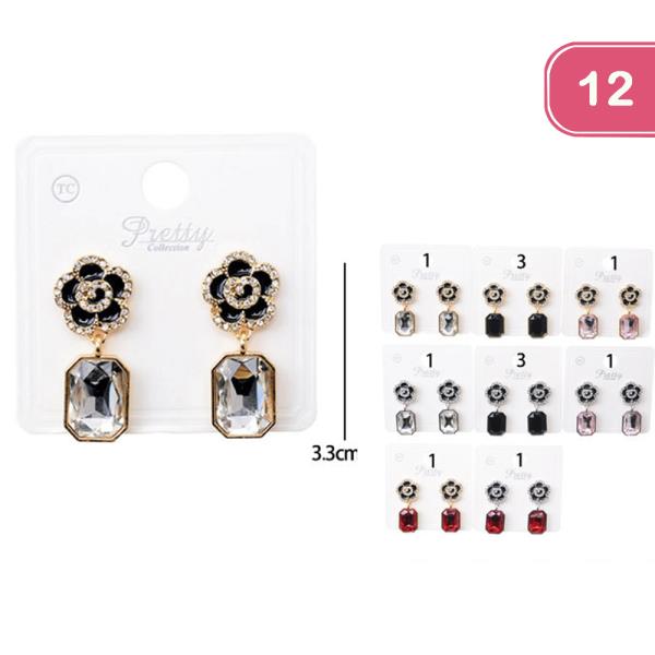 RHINESTONE FLOWER DANGLE EARRING (12 UNITS)