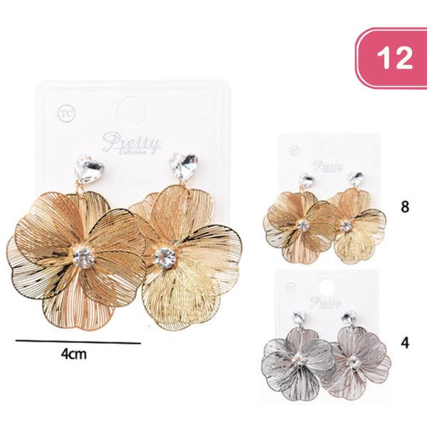 FLOWER AND HEART SHAPE FILIGREE EARRING (12 UNITS)