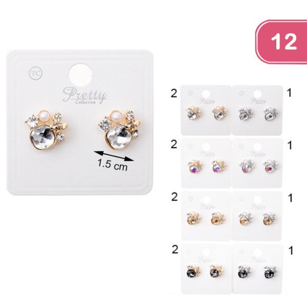 RHINESTONE AND PEARL POST EARRRING (12 UNITS)