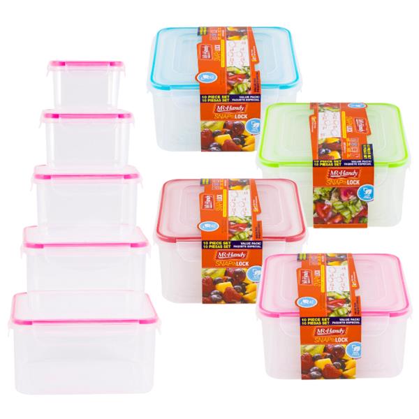 MR HANDY SNAP AND LOCK FOOD SQUARED CONTAINER 10 PIECE SET