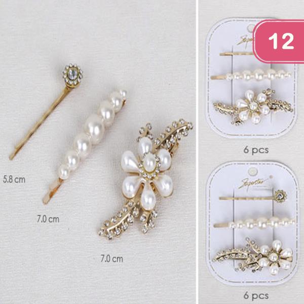 FLOWER PEARL HAIR PIN SET(12 UNITS)