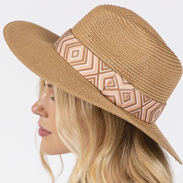 TRIBAL AZTEC PATTERN STRAW SUN HAT