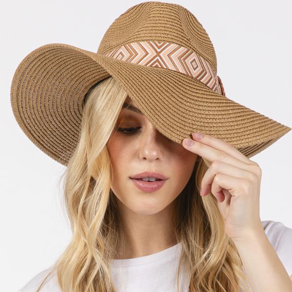 TRIBAL AZTEC PATTERN STRAW SUN HAT