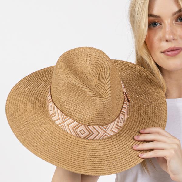 TRIBAL AZTEC PATTERN STRAW SUN HAT