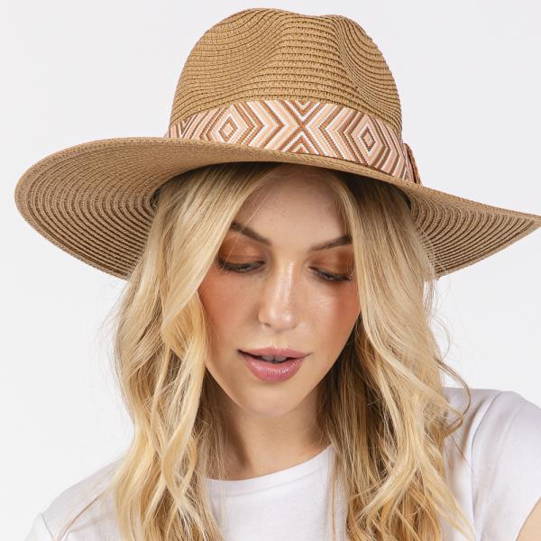 TRIBAL AZTEC PATTERN STRAW SUN HAT