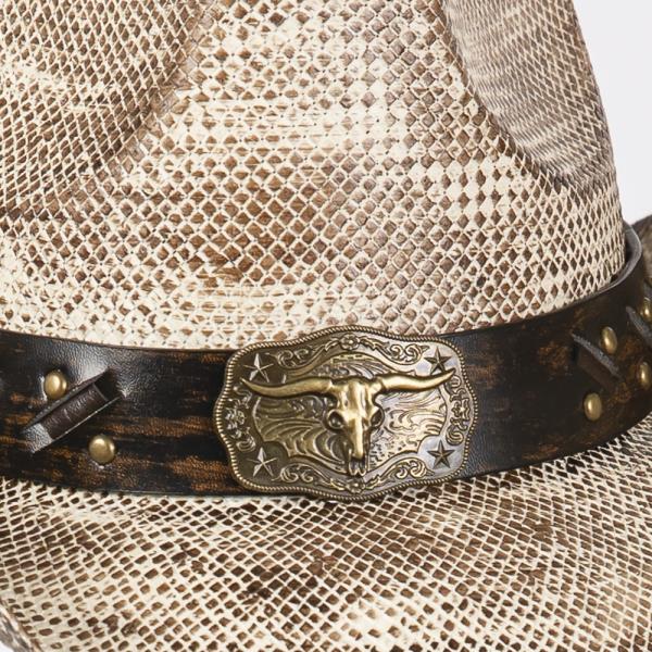 VINTAGE COWBOY HAT WITH WESTERN BULL AND STUD FAUX LEATHER BAND