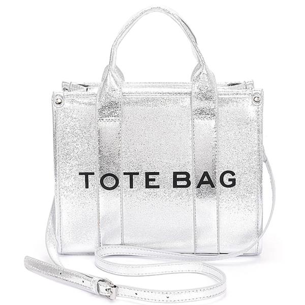 METALLIC FAUX LEATHER TOTE BAG SATCHEL