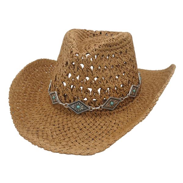 DIAMOND CAB CONCHO BANDED STRAW COWBOY HAT