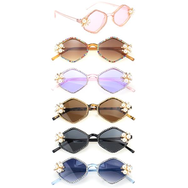 RHINESTONE PEARL GEOMETRIC SUNGLASSES 1DZ