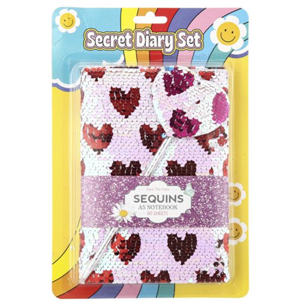 SEQUIN HEART NOTEBOOK PEN SET