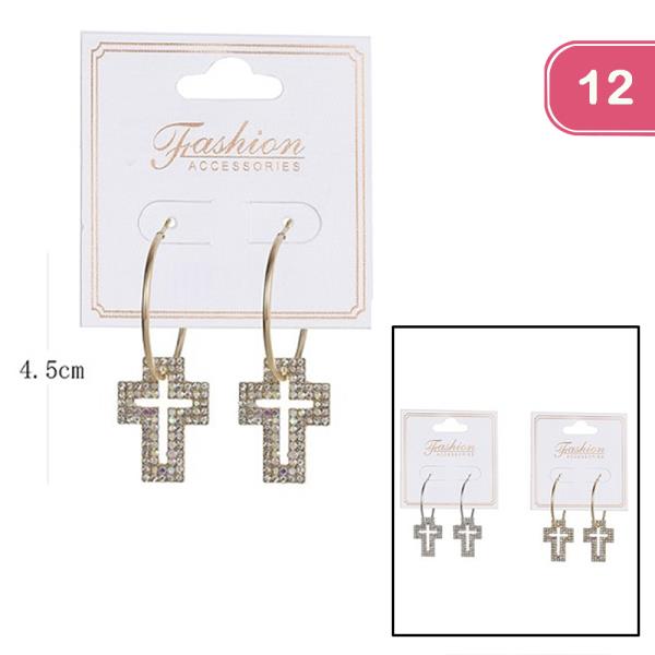 CROSS RHINESTONE HOOP EARRING (12 UNITS)