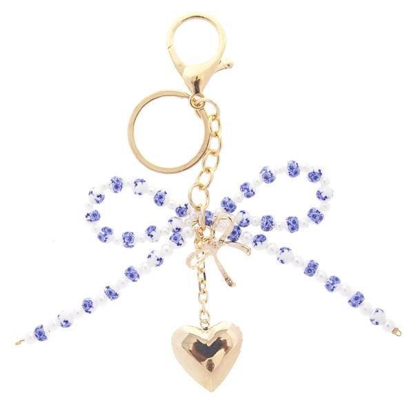 CERAMIC BLUE BEAD BOW BAG CHARM KEYCHAIN