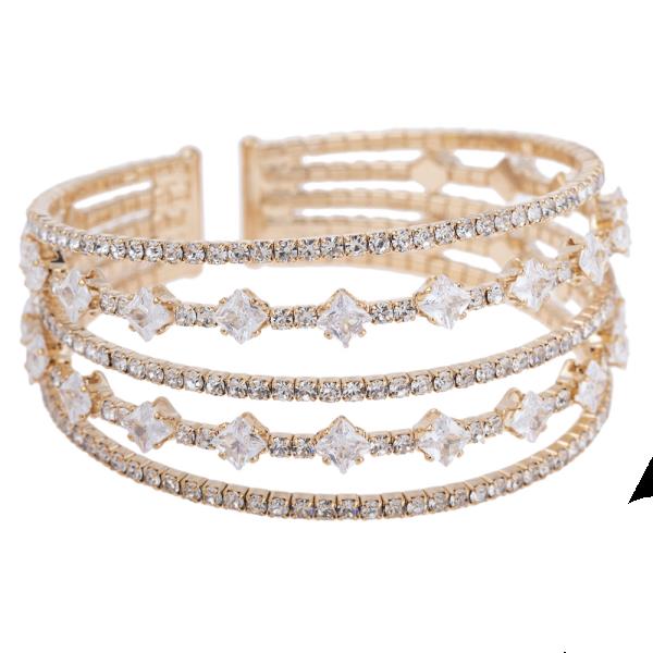 RHINESTONE 5 LINE 2 ROW SQUARE CZ CUFF BRACELET