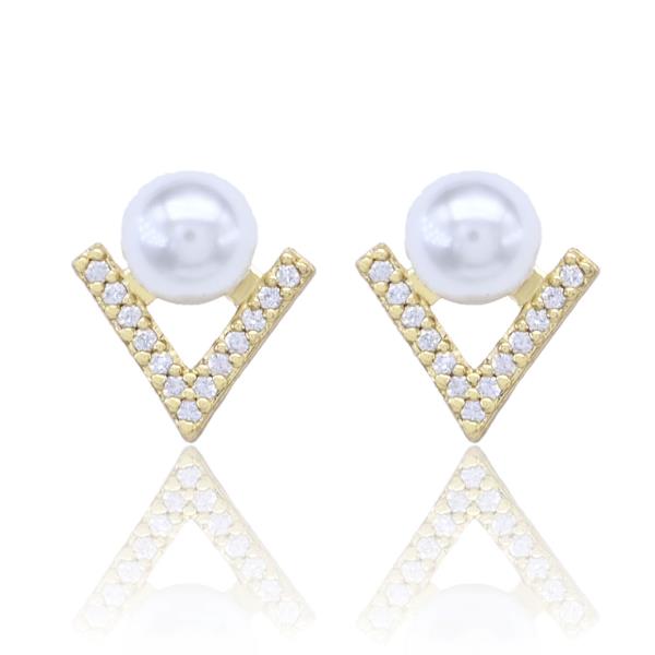 PEARL BEAD V SHAPE METAL EARRING