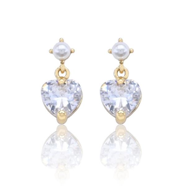 PEARL BEAD HEART CRYSTAL EARRING