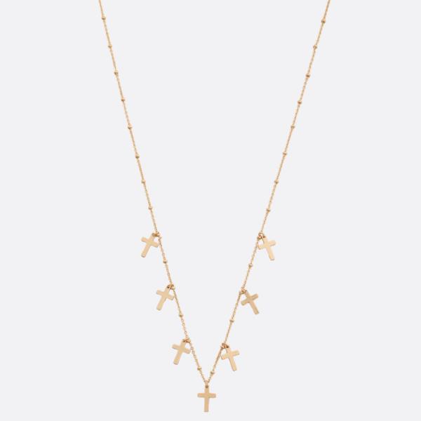 DAINTY CROSS CHARM STATION METAL NECKLACE