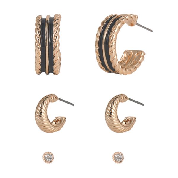 TWO TONE OPEN HOOP ASSORTED EARRING SET