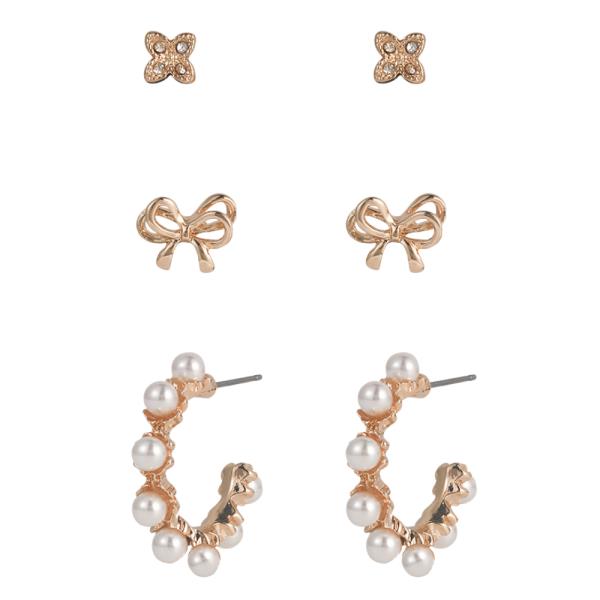 BOW PEARL OPEN HOOP EARRING SET